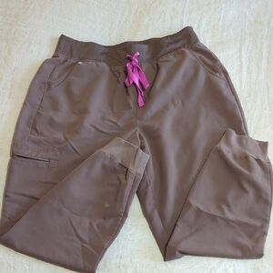 Figs Kids Brown Joggers with Pink Drawstring